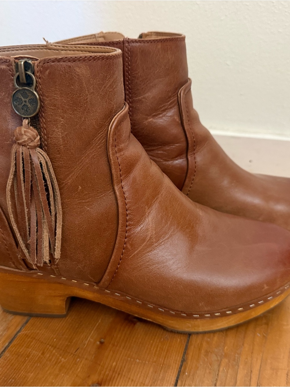 Patricia Nash Brown Leather Ankle Boots with Tassel Accent